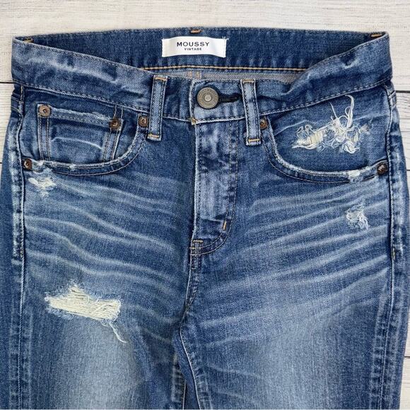Moussy Vintage Jeans Size 24 Lindsay Skinny Cropped Jeans Light Blue Frayed Hem - Picture 6 of 11